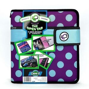 Case-It “The Open Tab” 2” Three Ring Binder Purple with Blue Polka Dots New NWT